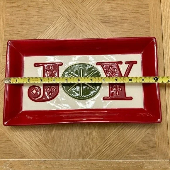 Hallmark ceramic JOY holiday tray in red, white and green - Picture 2 of 5